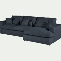 Canapé petit angle droit fixe en tissu chenille benjo - bleu marine