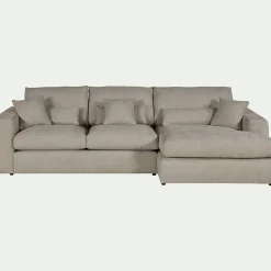 Canapé petit angle droit fixe en tissu chenille benjo - beige roucas