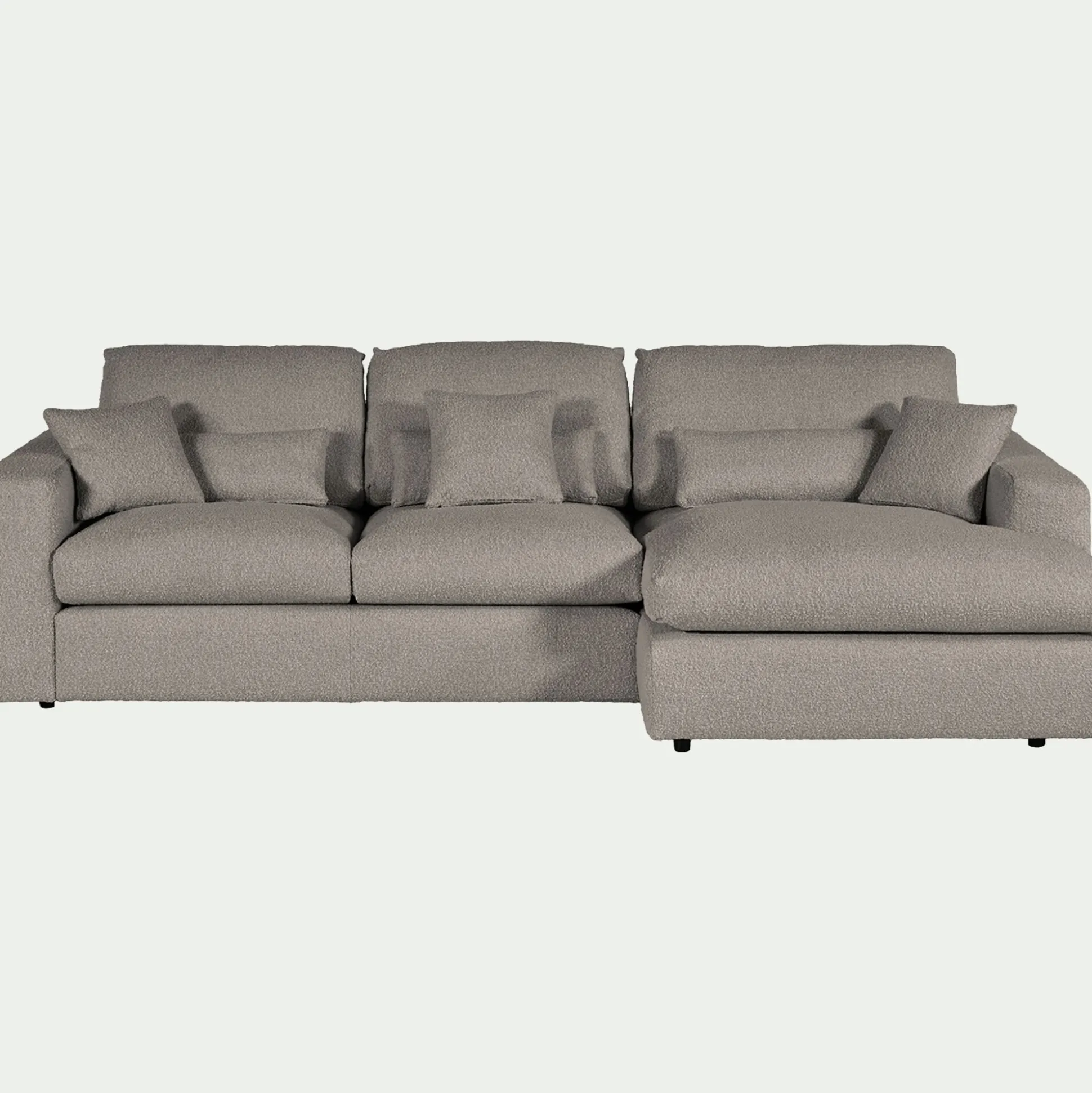 Canapé petit angle droit fixe en tissu bouclette - gris clair