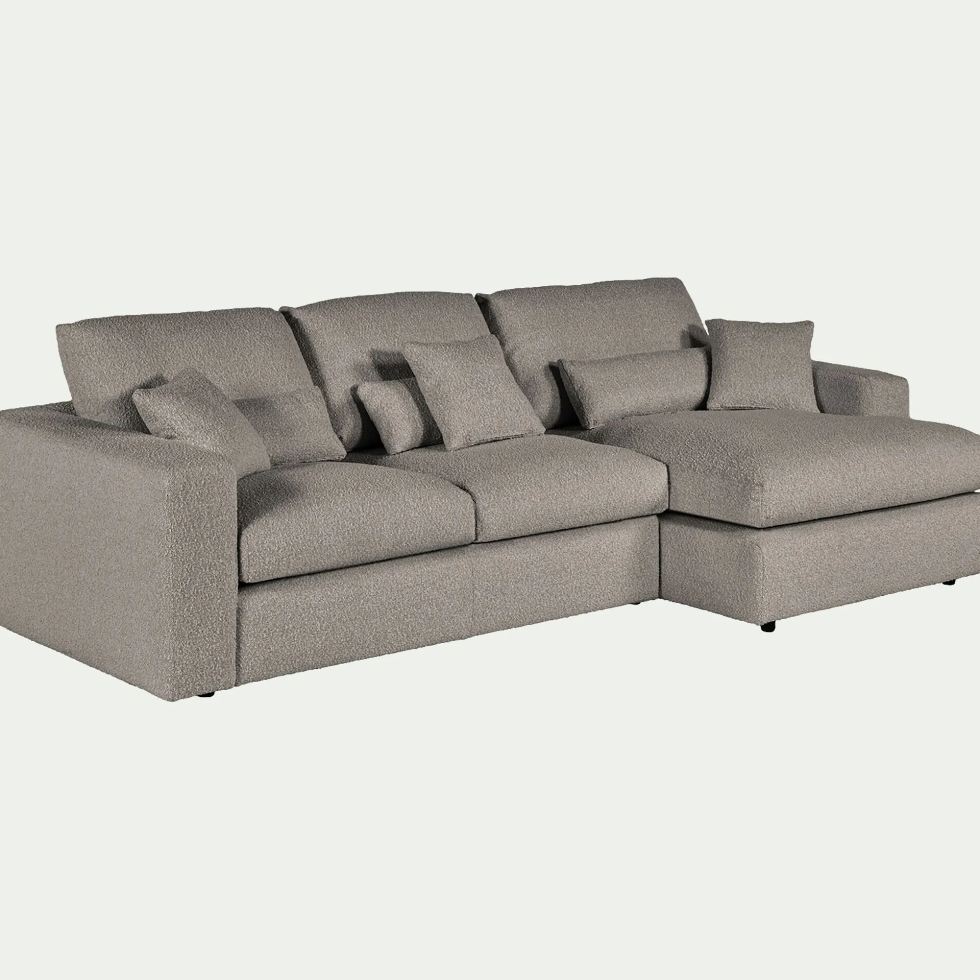 Canapé petit angle droit fixe en tissu bouclette - gris clair