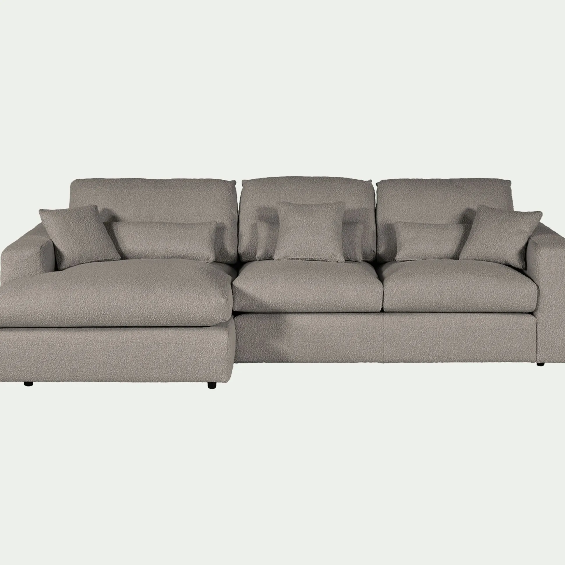 Canapé petit angle gauche fixe en tissu bouclette - gris clair