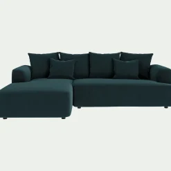 Canapé petit angle gauche fixe en tissu velours - bleu foncé
