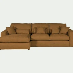 Canapé petit angle gauche fixe en tissu chenille benjo - jaune argan