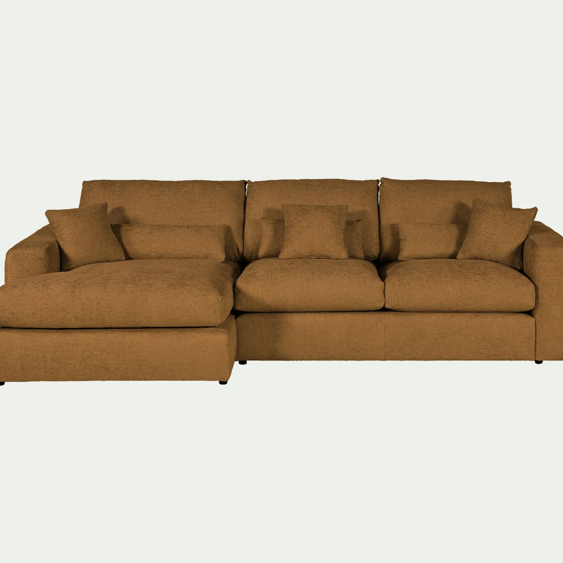 Canapé petit angle gauche fixe en tissu chenille benjo - jaune argan