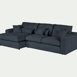 Canapé petit angle gauche fixe en tissu chenille benjo - bleu marine
