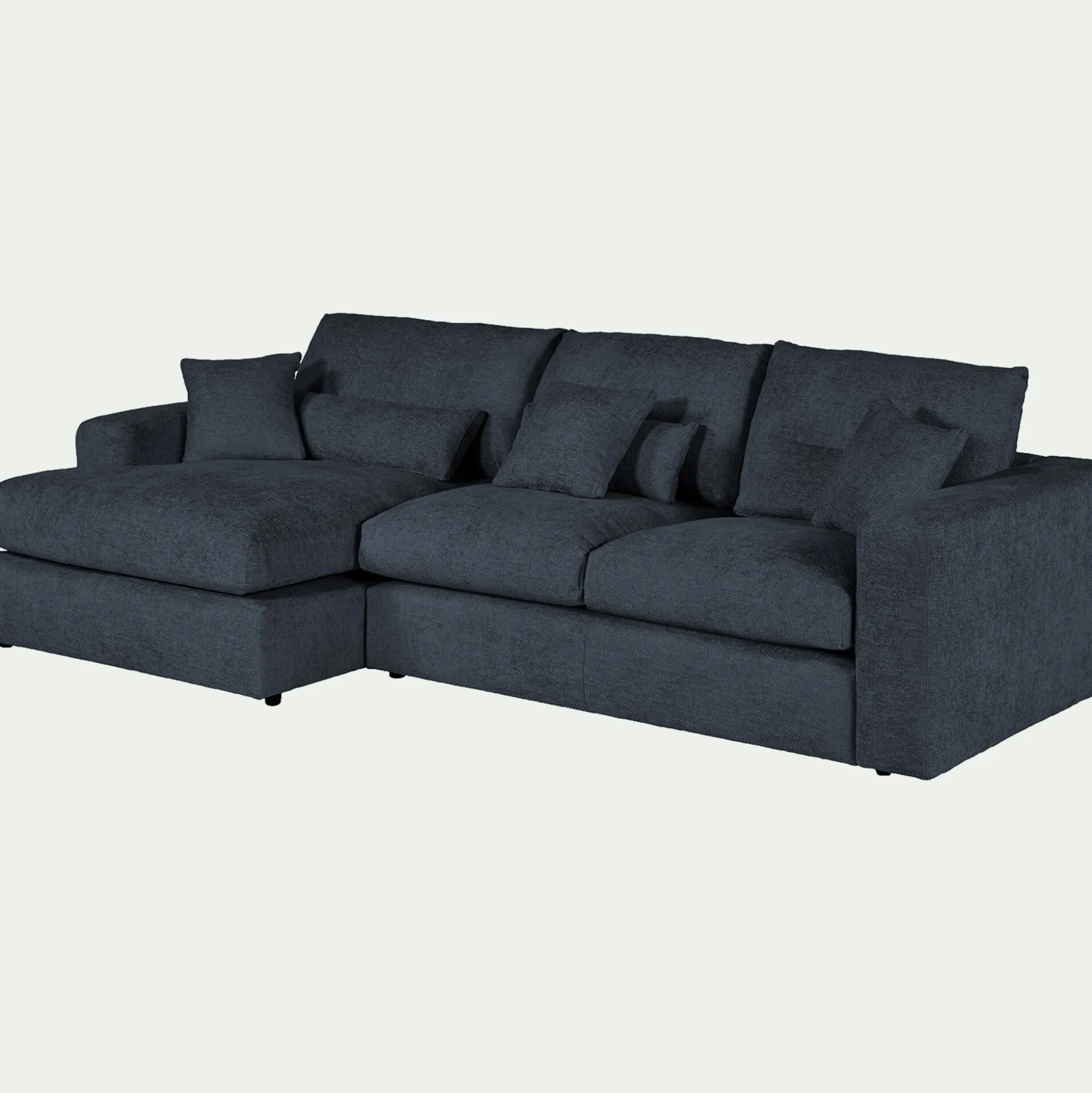 Canapé petit angle gauche fixe en tissu chenille benjo - bleu marine