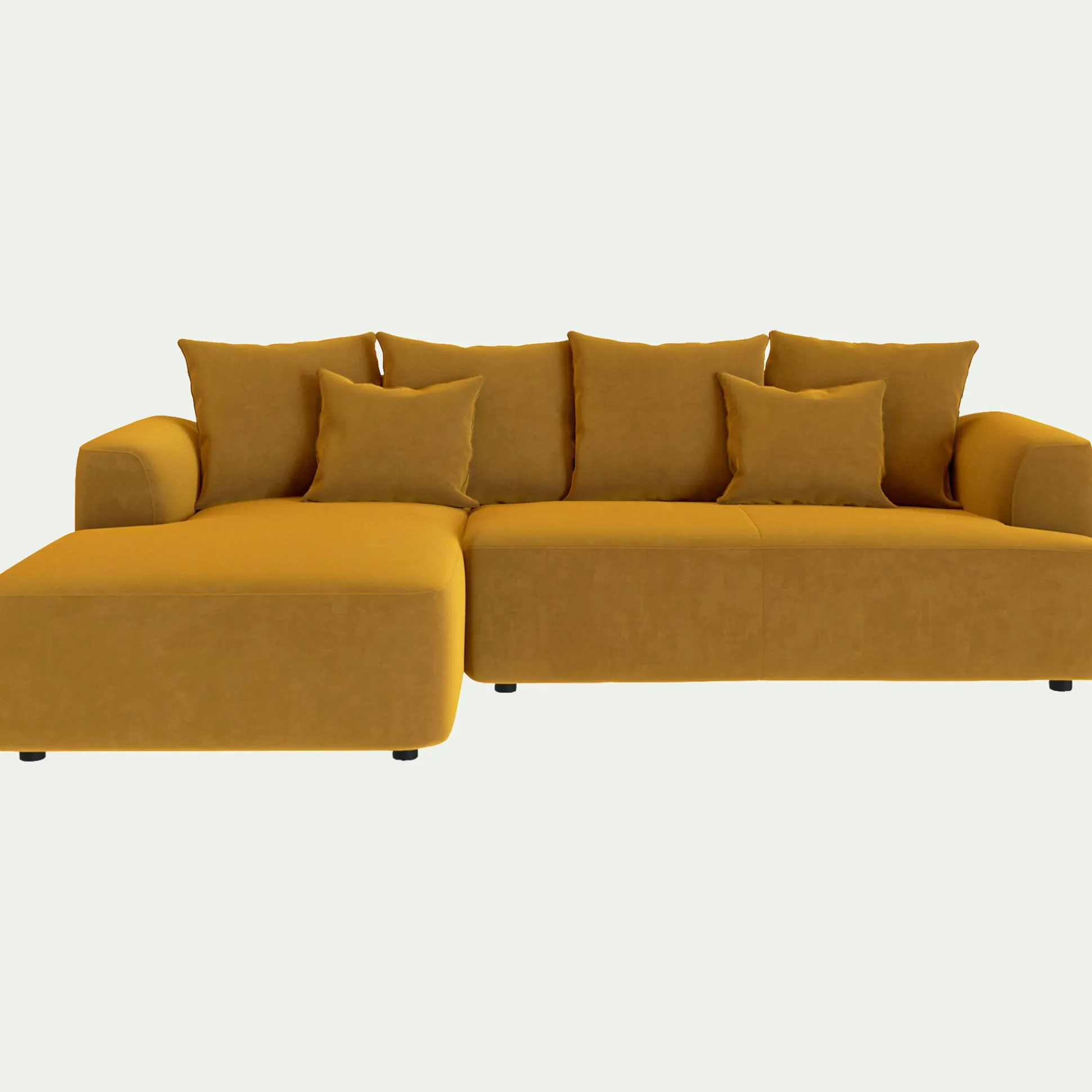 Canapé petit angle gauche fixe en tissu velours - jaune argan