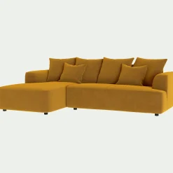 Canapé petit angle gauche fixe en tissu velours - jaune argan