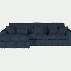 Canapé petit angle gauche fixe en tissu côtelé bita - bleu calabrun
