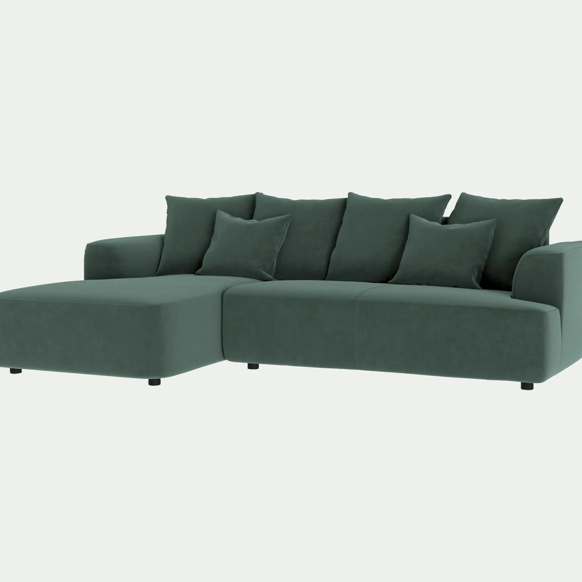 Canapé petit angle gauche fixe en tissu velours - vert sauge