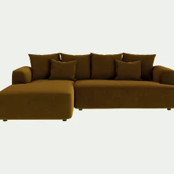 Canapé petit angle gauche fixe en tissu velours - bronze