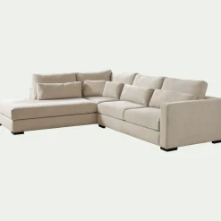 Canapé petit angle gauche fixe en tissu - beige roucas