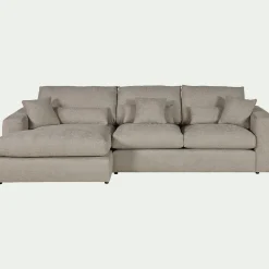 Canapé petit angle gauche fixe en tissu chenille benjo - beige roucas