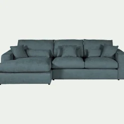 Canapé petit angle gauche fixe en tissu chenille benjo - bleu calaluna