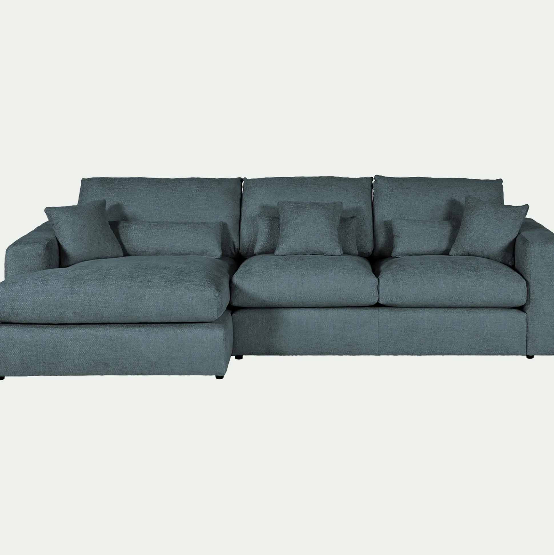 Canapé petit angle gauche fixe en tissu chenille benjo - bleu calaluna