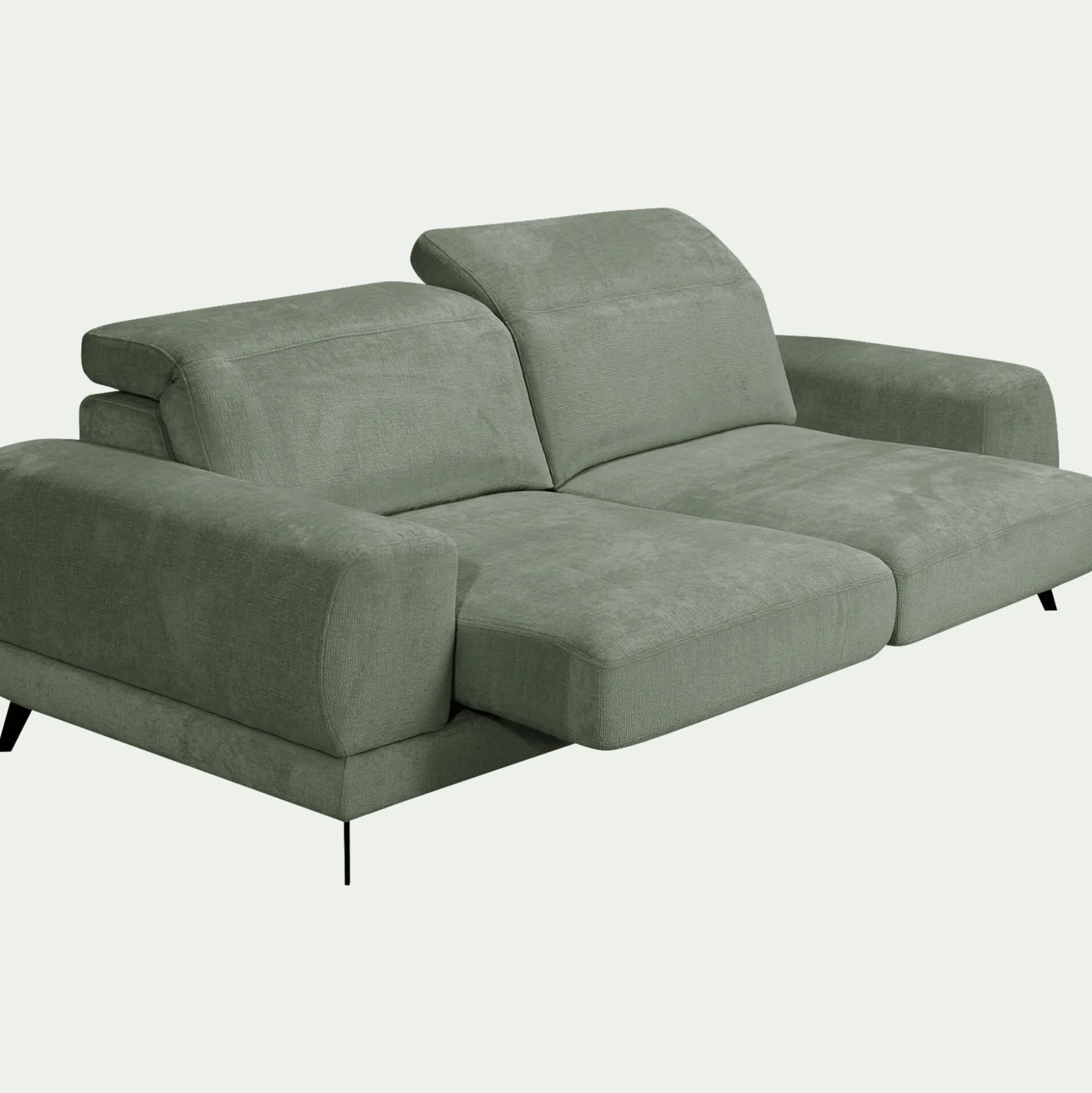 Canapé 4 places avance recule en tissu doux - vert cèdre