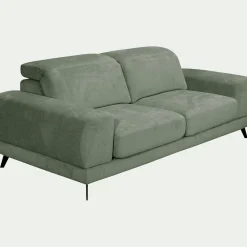 Canapé 3 places avance recule en tissu doux - vert cèdre