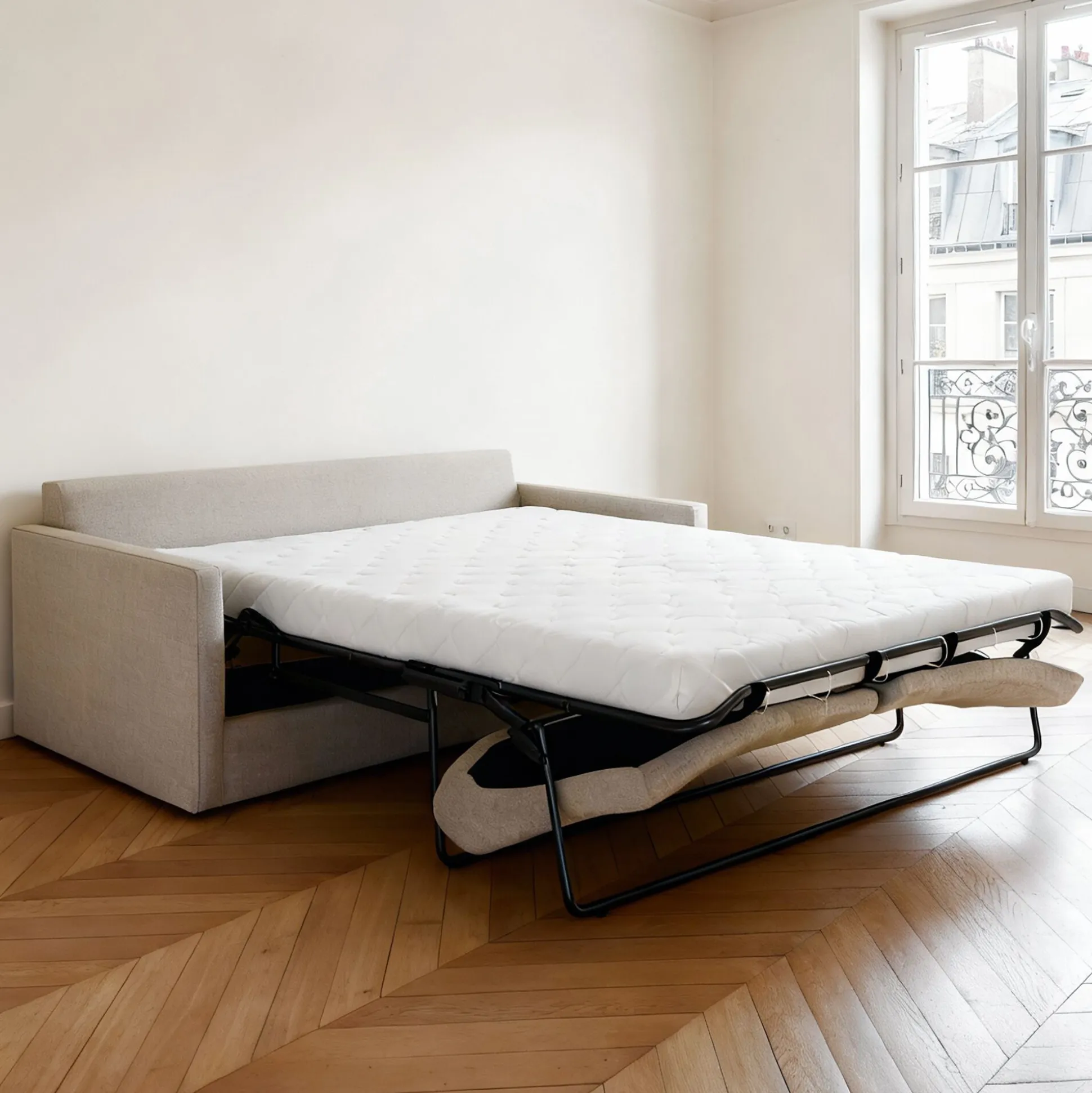 Canapé 3 places convertible avec matelas Bultex en lin et viscose - beiges alpilles