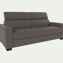 Canapé 3 places convertible en cuir avec accoudoirs 20cm - taupe