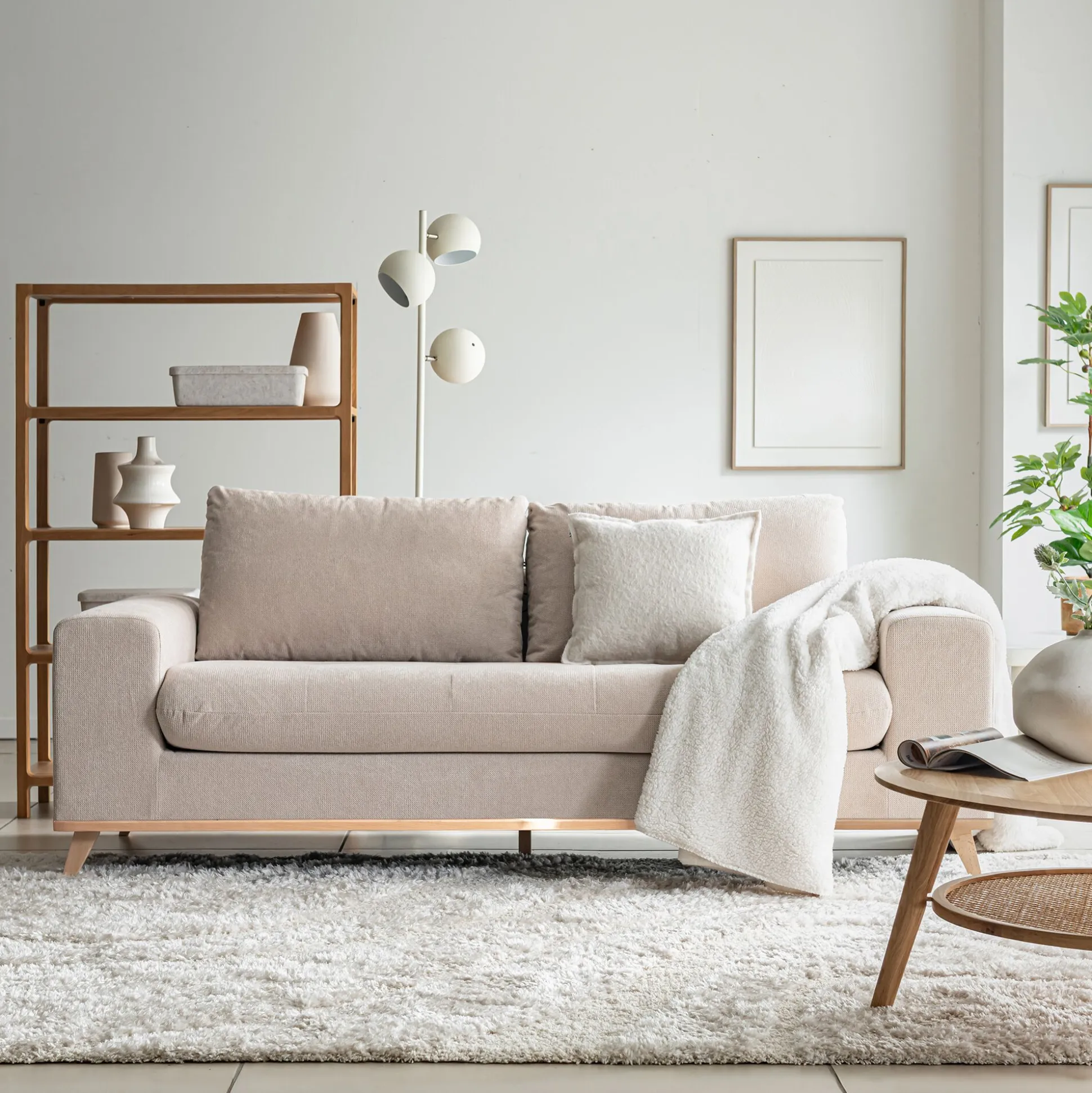 Canapé 3 places convertible en tissu Crown - beige roucas