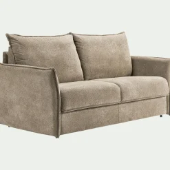 Canapé 3 places convertible en tissu avec matelas densité 25kg/m3 - beige roucas