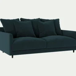 Canapé 3 places convertible en tissu velvet - bleu foncé