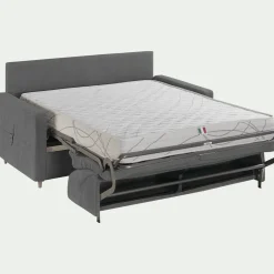 Canapé 3 places convertible en tissu Stella densité 25kg/m3 - gris restanque