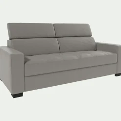 Canapé 3 places convertible en tissu cuir gris avec accoudoirs 20cm - gris borie