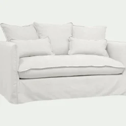 Canapé 2 places convertible en tissu wind - blanc écru