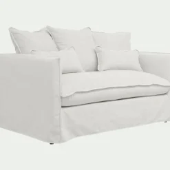 Canapé 2 places convertible en tissu wind - blanc écru