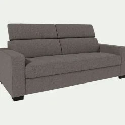 Canapé 3 places convertible en tissu pop avec matelas Bultex et accoudoirs 20cm - taupe