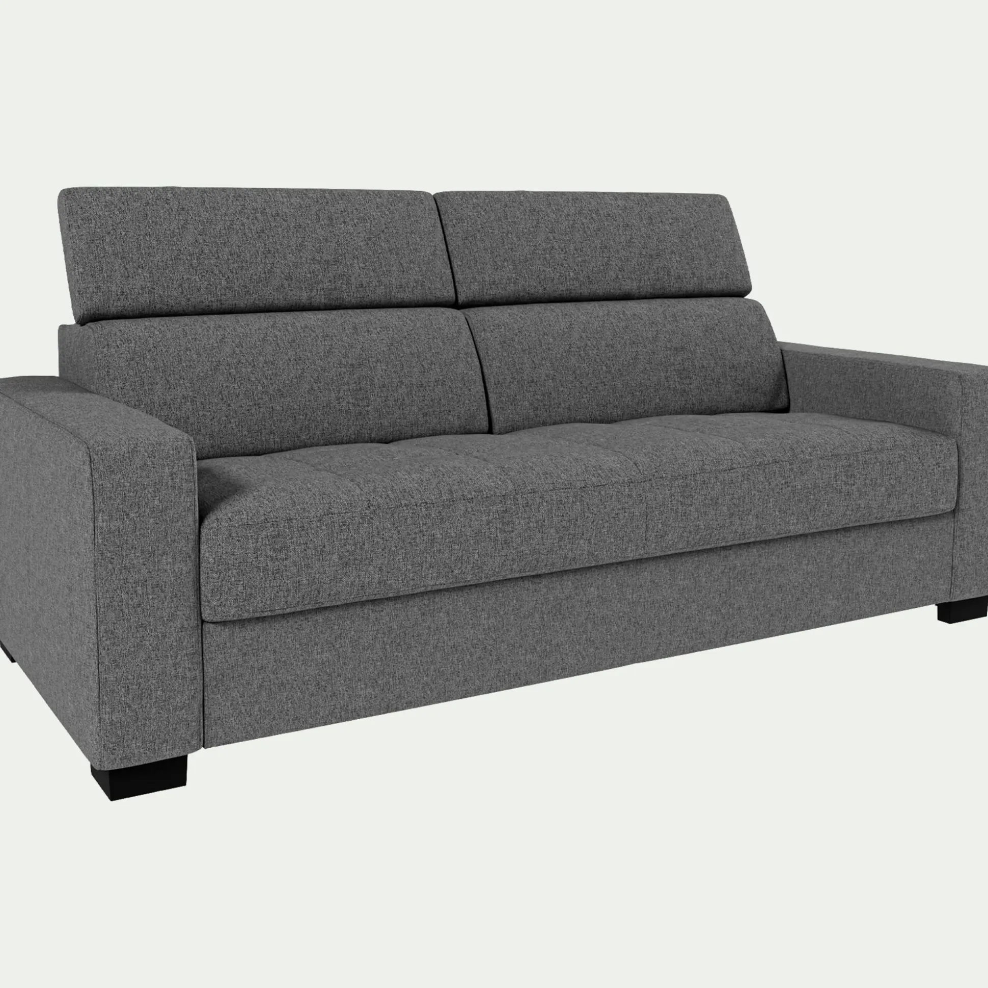 Canapé 3 places convertible en tissu pop avec matelas Bultex et accoudoirs 20cm - gris moyen