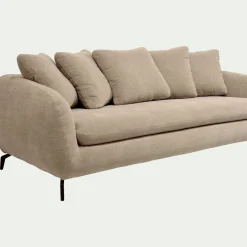 Canapé 3 places convertible en tissu doux tramé - beige