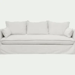 Canapé 4 places convertible en tissu wind - blanc écru