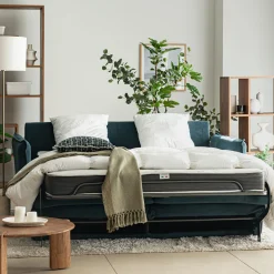Canapé 4 places convertible en tissu avec matelas densité 35kg/m3 - bleu