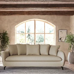 Canapé 4 places convertible en tissu doux tramé - beige