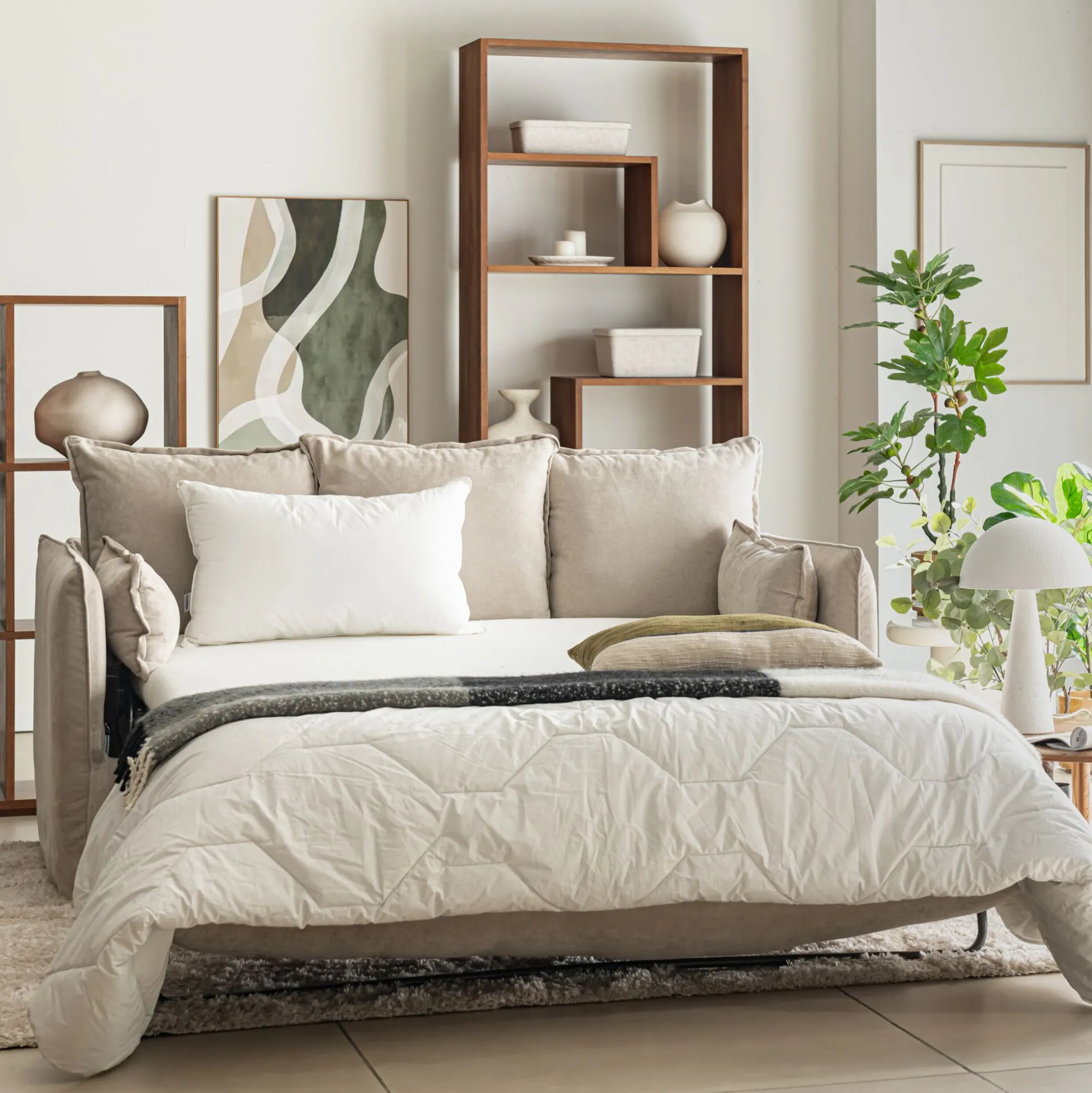Canapé 3 places convertible en tissu wind - beige alpilles