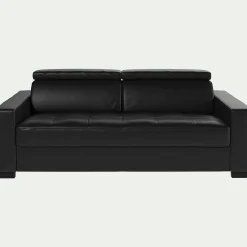 Canapé 3 places convertible matelas Bultex en cuir avec accoudoirs 20cm - noir