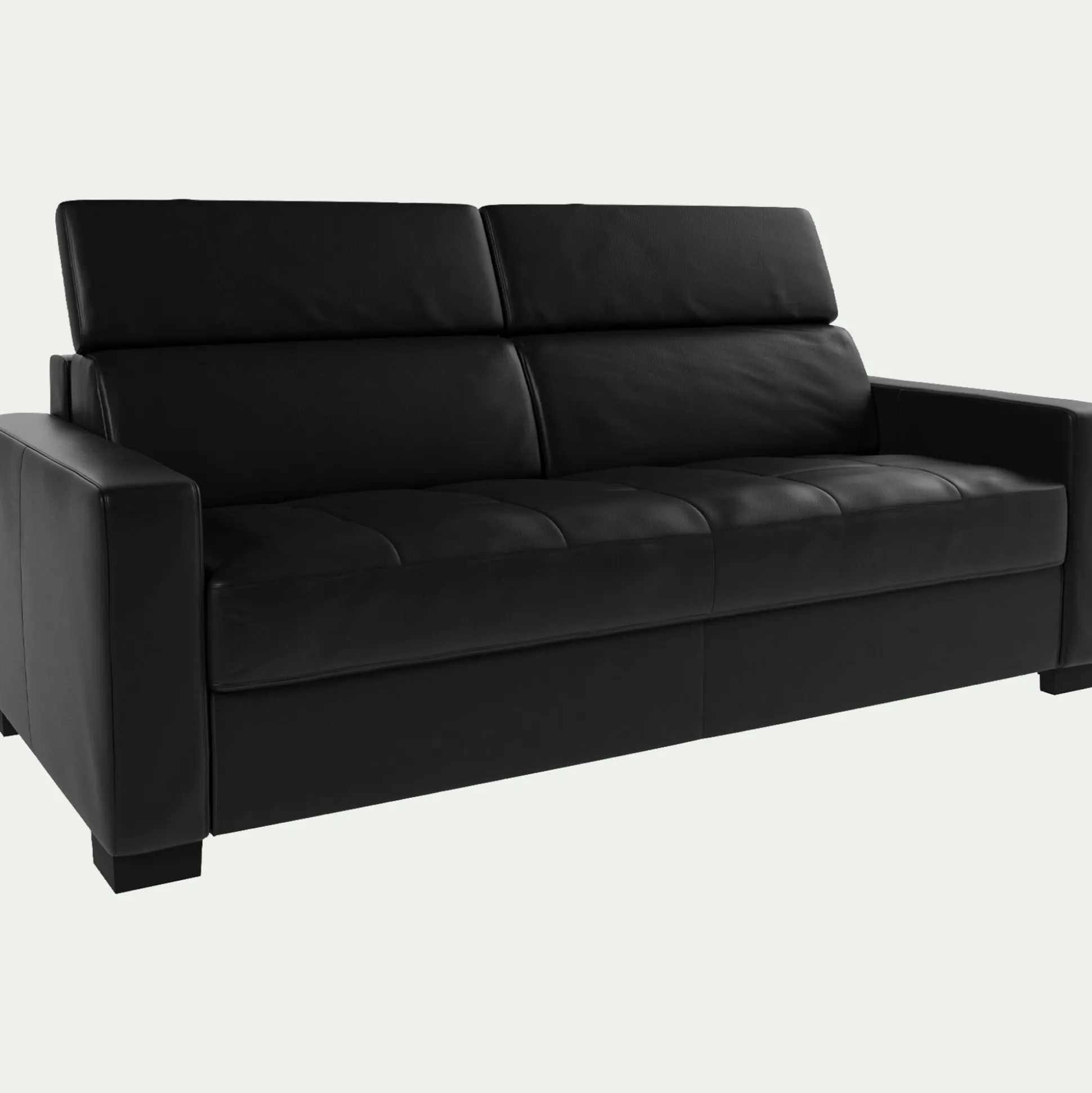 Canapé 3 places convertible matelas Bultex en cuir avec accoudoirs 15cm - noir