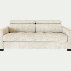 Canapé 3 places convertible matelas Bultex en tissu genesis avec accoudoirs 15cm - blanc ventoux