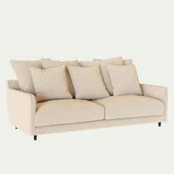 Canapé 4 places convertible matelas bultex en tissu joint - beige roucas