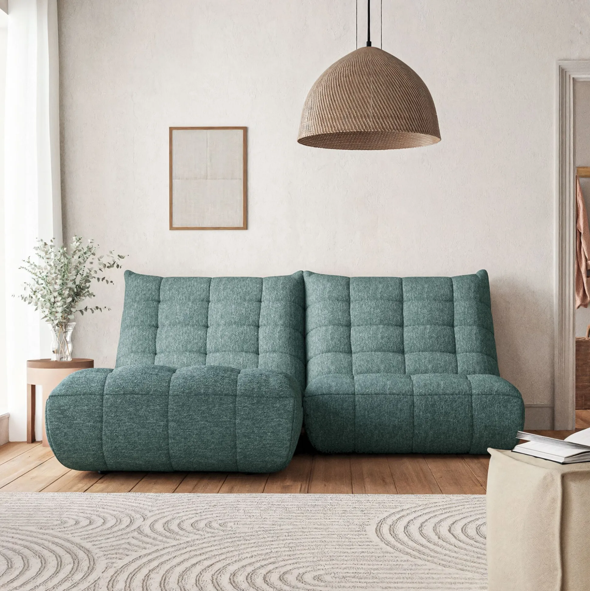 Canapé 2 places fiixe en tissu chenille - bleu calaluna