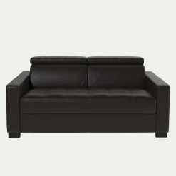 Canapé 2 places fixe en cuir avec accoudoirs 15cm - marron