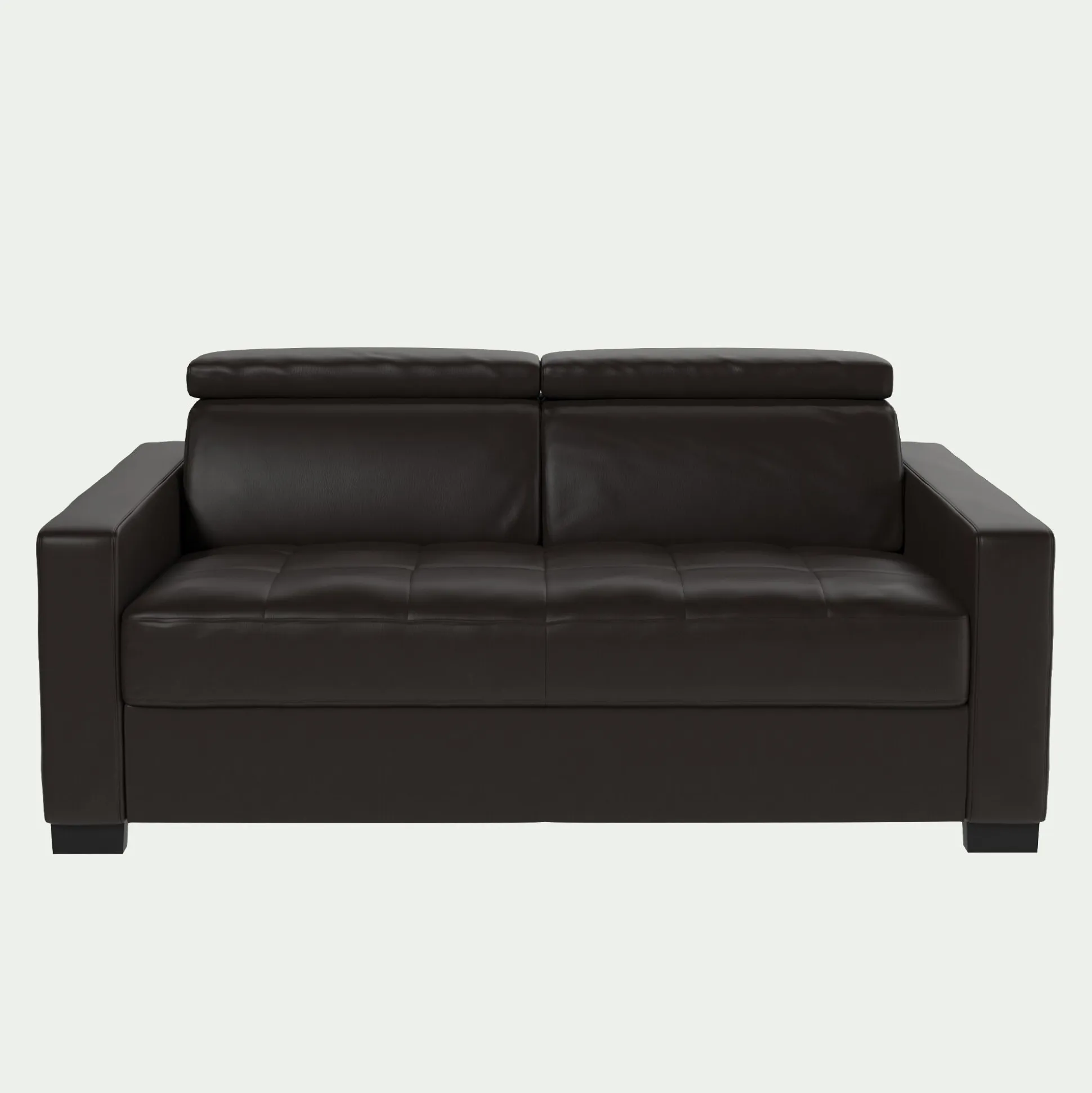 Canapé 2 places fixe en cuir avec accoudoirs 15cm - marron