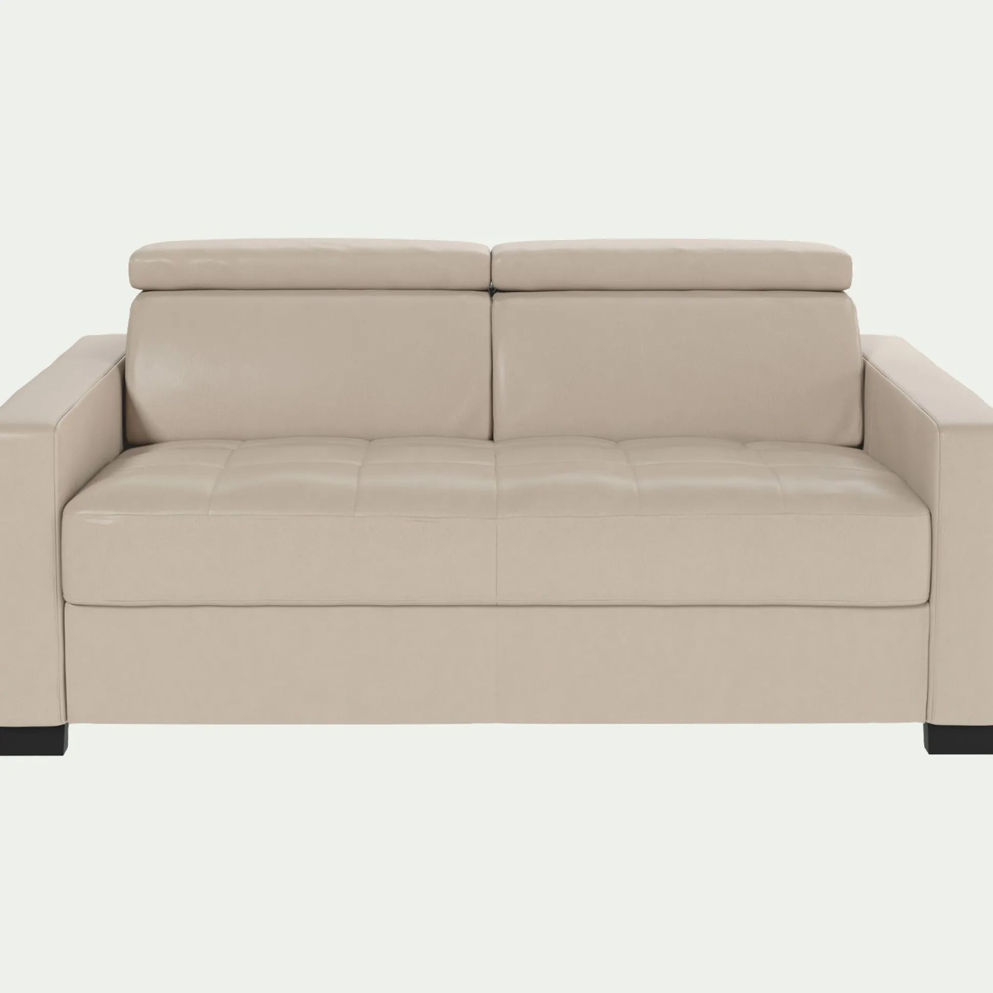 Canapé 2 places fixe en cuir avec accoudoirs 15cm - beige
