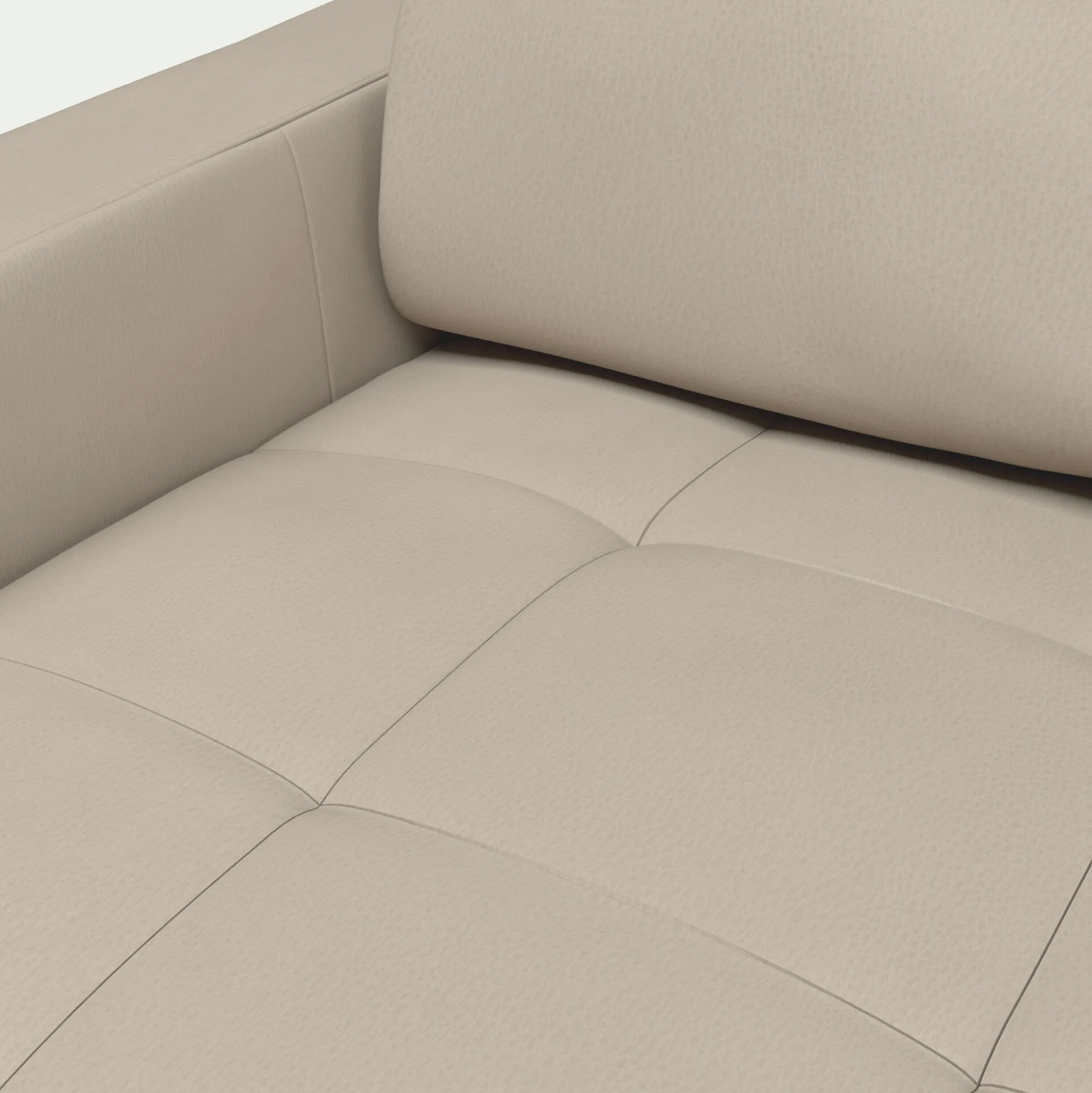 Canapé 2 places fixe en cuir avec accoudoirs 15cm - beige