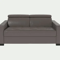 Canapé 2 places fixe en cuir avec accoudoirs 15cm - taupe