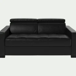 Canapé 2 places fixe en cuir avec accoudoirs 15cm - noir