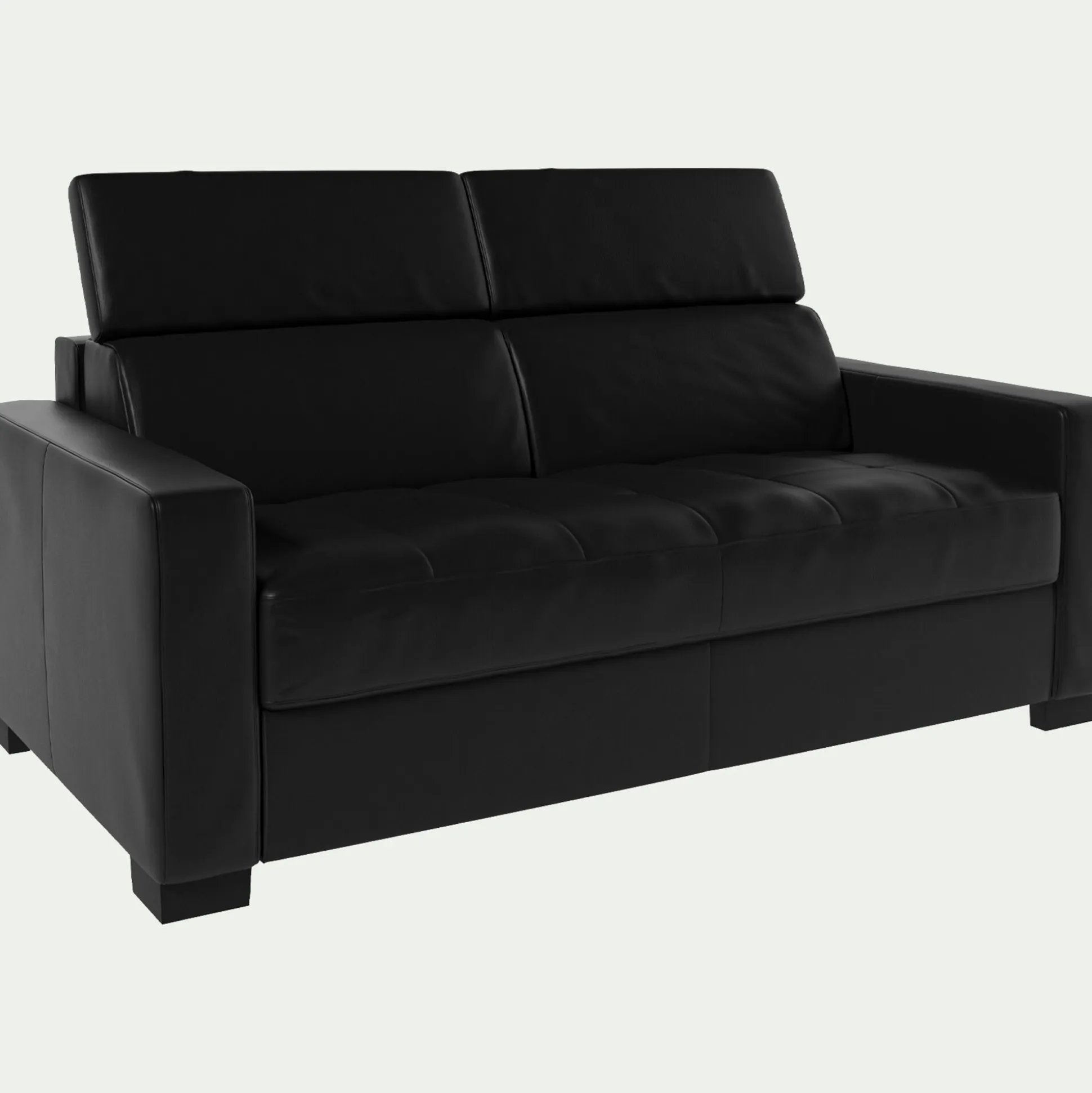 Canapé 2 places fixe en cuir avec accoudoirs 15cm - noir