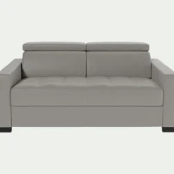Canapé 2 places fixe en cuir avec accoudoir 15cm - gris borie